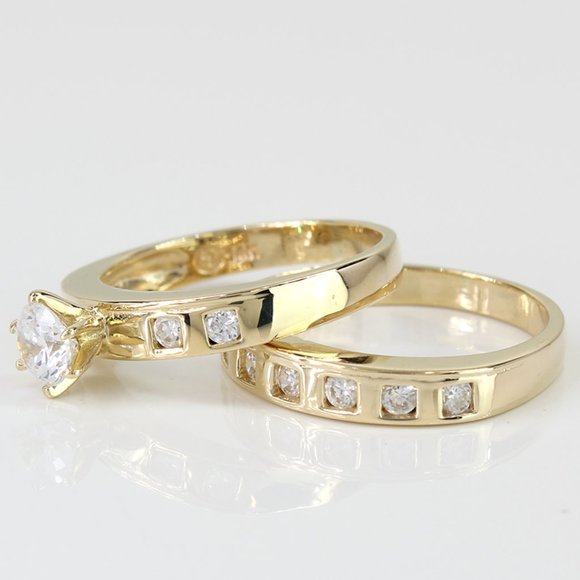 14k Gold Cubic Zirconia Wedding Ring Set - Picture 5 of 6